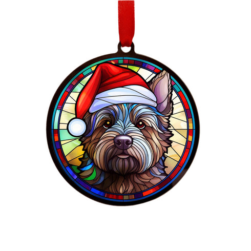 Cairn Terrier in Santa Hat Suncatcher Decoration